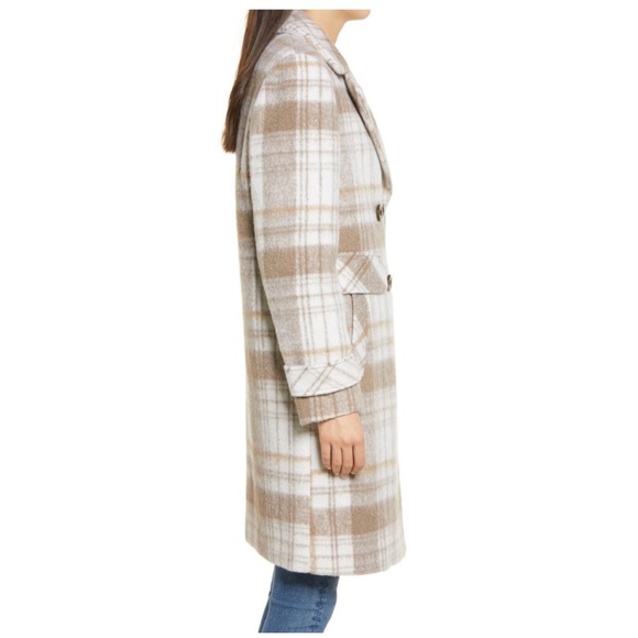 Sam Edelman Double Breasted Wool Blend Coat NWT Soft Plaid Tan 14 - Picture 3 of 6